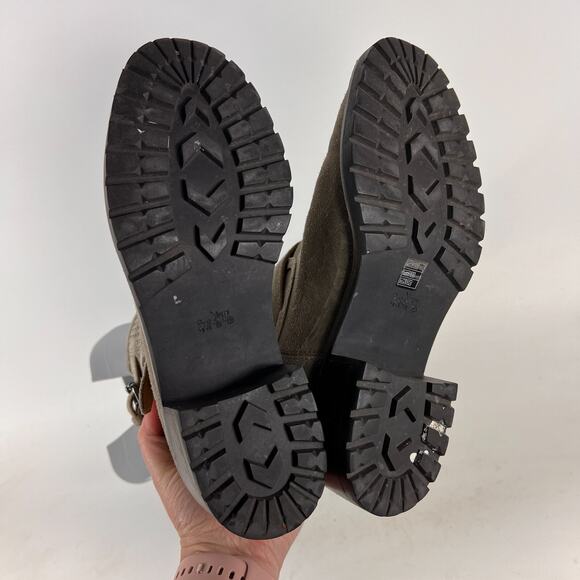 Coach Gates women's size 7.5 grey taupe suede bronze stud ankle moto booties - Picture 8 of 11